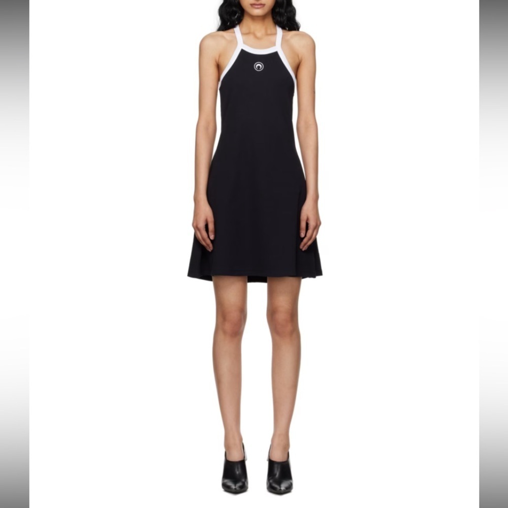 MARINE SERRE
Black Flared Minidress ribbed classic designer $300 casual mini